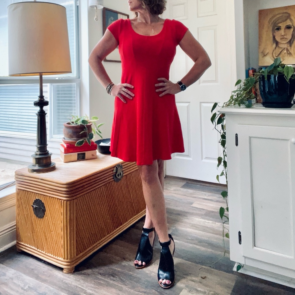 SOLD- another platform. Maeve Short Sleeve Red Swing dress-Size Small. $40